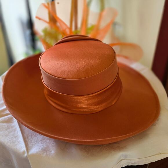 NIB Tania Bella burnt‎ orange hat, with satin rose and mesh, gems main image 4